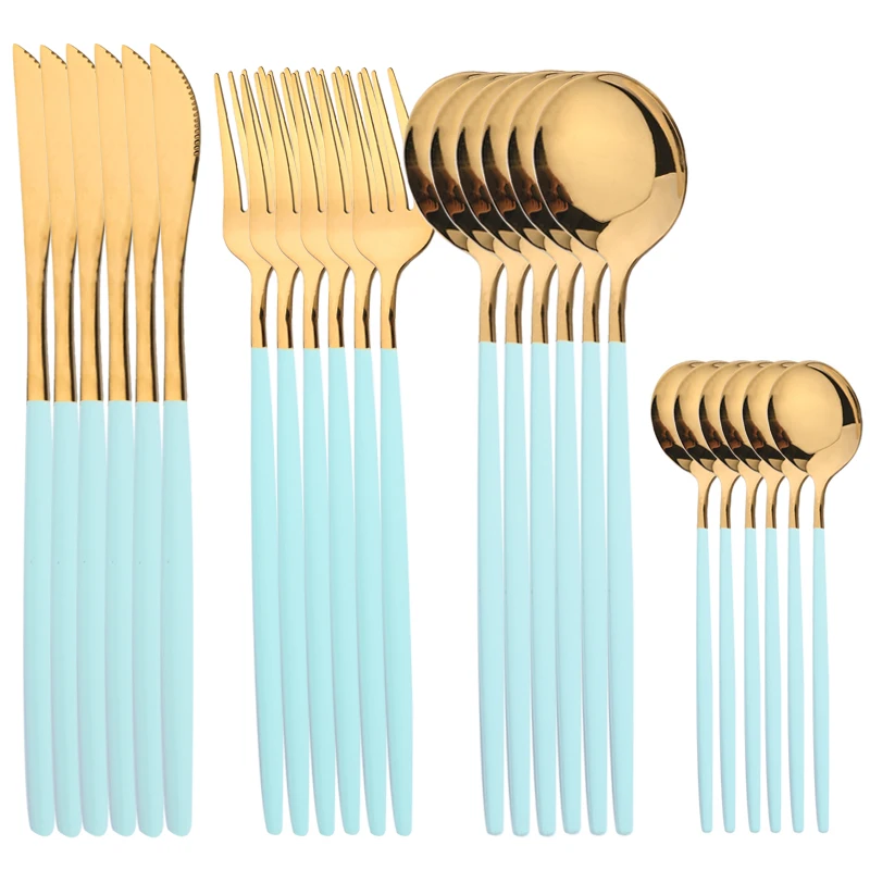 

AJOYOUS 24Pcs Cutlery Set Mirror Stainless Steel Dinnerware Tableware Knife Fork Spoon Flatware Kitchen Dinner Cutlery Western