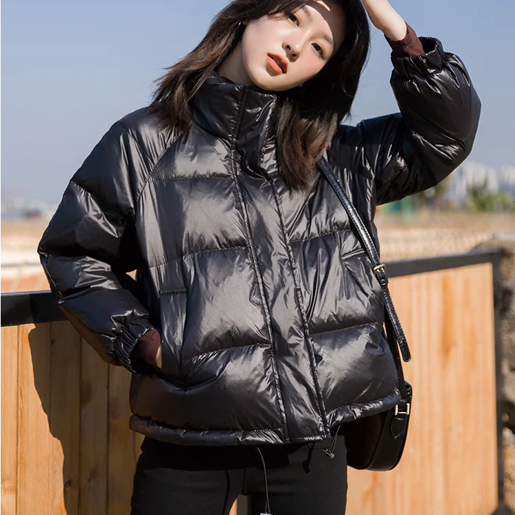 Short Down Padded Jacket Women 2021 Kawaii Korean Style Wild Loose Pearlescent Stand-up Collar Winter Jackets Parkas Cotton Coat