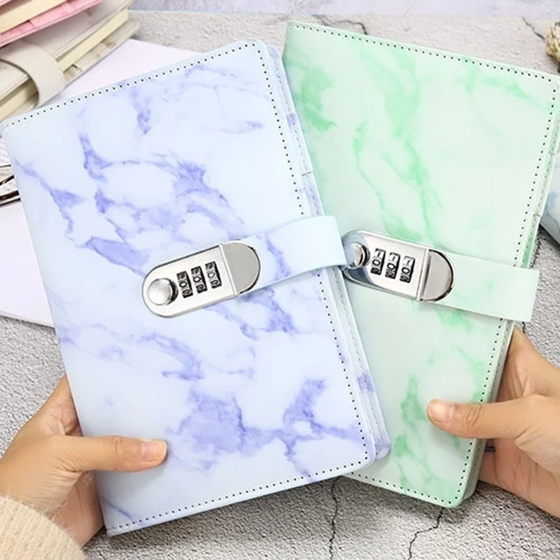 Password Notebook Marble Texture 100 Sheets Personal Diary with Lock Code Thick Notepad Leather Office School Supplies Gift