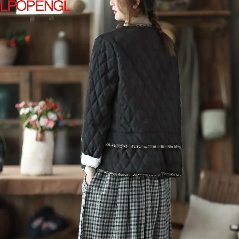 Осенне-зимняя стеганая Теплая куртка в литературном Ретро этническом стиле с