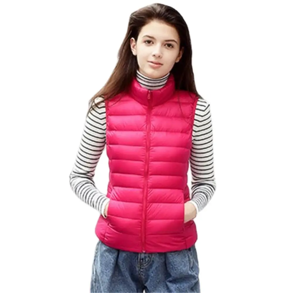 

2021 New Women 90% White Duck Down Vests Ultra Light Duck Down Waistcoat Jacket Autumn Winter High Collar Sleeveless Puffer Coat