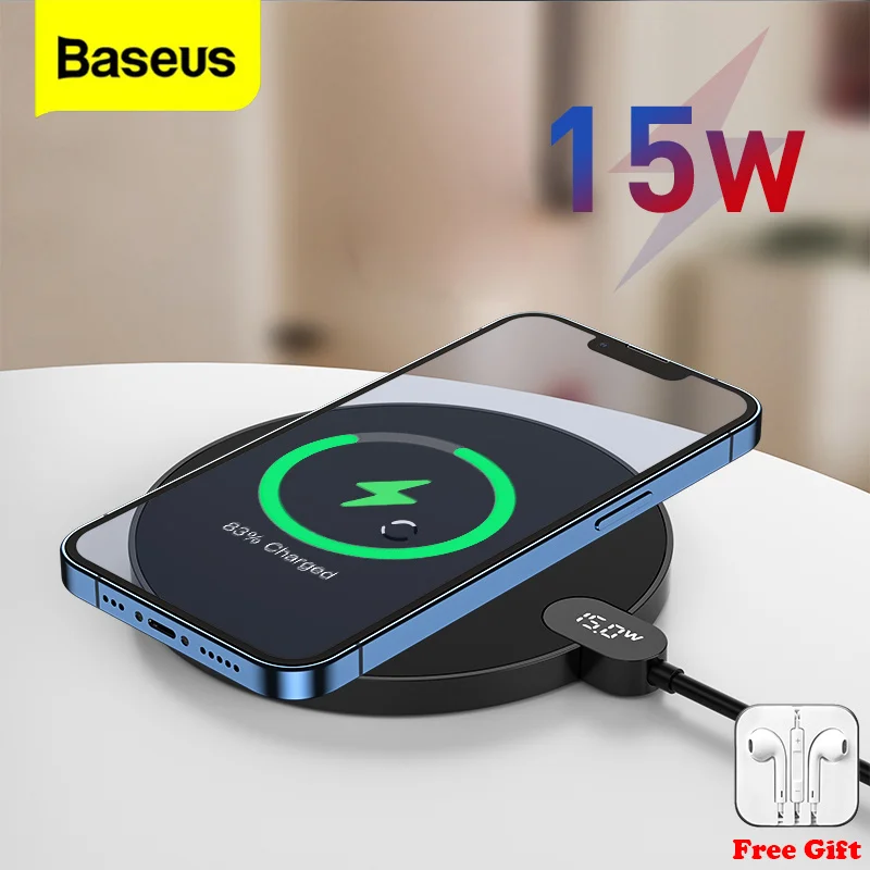 

Baseus 15W Wireless Charger Display Desktop Wireless Charging For IPhone 12 13 Samsung XiaoMi LED And Airpods Portable Charger