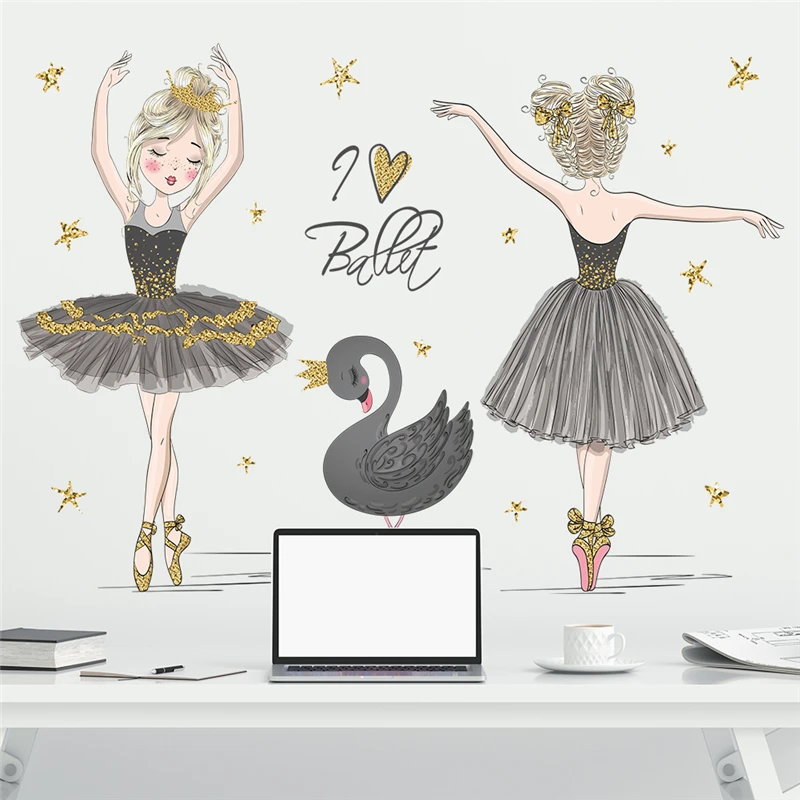 Наклейки на стену с рисунком танцующих девушек и черного лебедя для детской