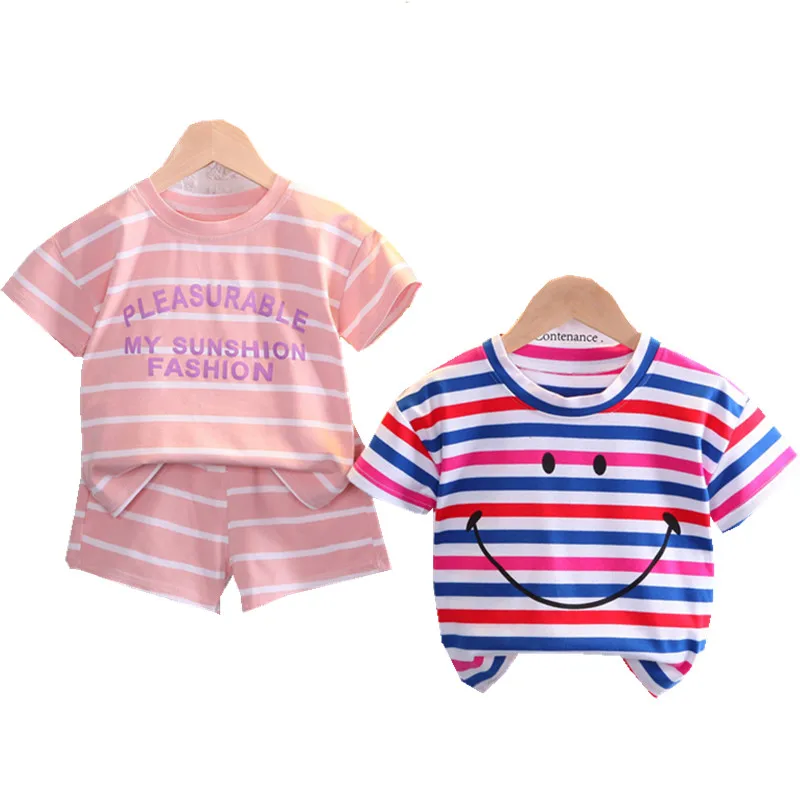 

Спортивный костюм для девочек, хлопковая футболка и шорты, повседневный комплект одежды из 2 предметов, на возраст от 1 до 4 лет