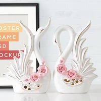 2pcs creative ceramic swan ornament home decoration crafts tv cabinet office statues accessories wedding gift figurines w4348