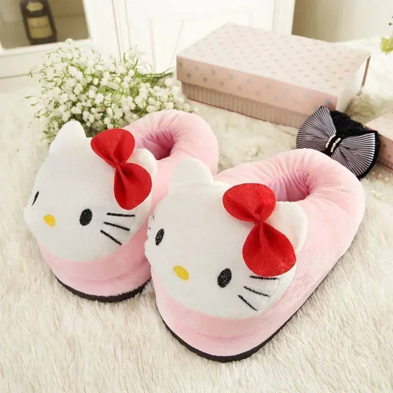 Хлопковые тапочки Sanrio Hellos Kitty зимние мягкие Флисовые Тапочки розового красного