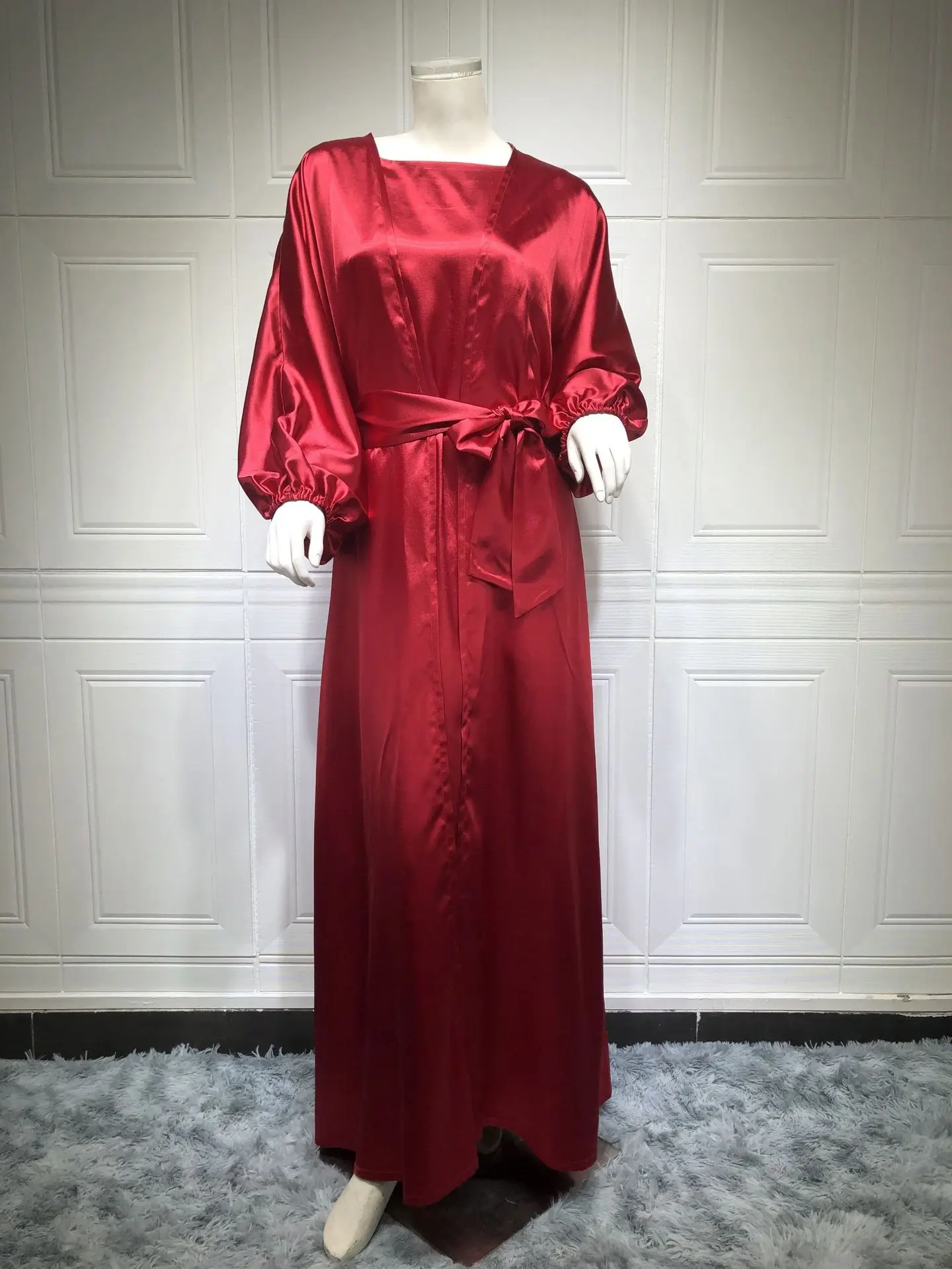 New Eid Djellaba Abaya Dubai Shiny Hijab Soft Puff Sleeves Muslim Dress Women Islam Caftan Robe Longue Femme With Belt Outfit