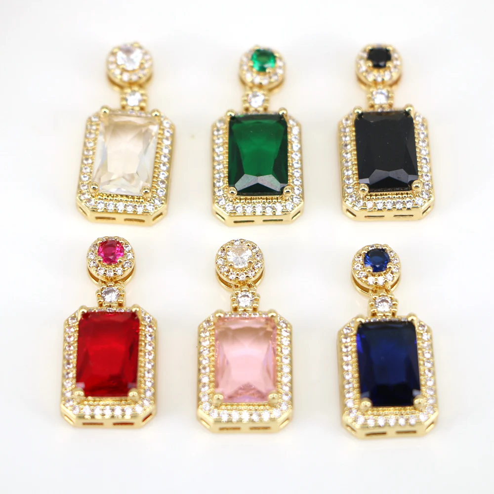 

6PCS, CZ Zircon Square Shape Pendants Charm Simple Trendy Necklace For Women Charms Fashion Jewelry