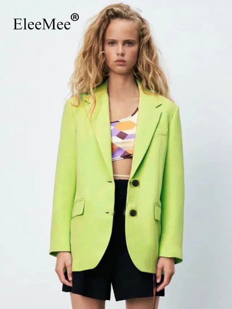 

Женский свободный Блейзер EleeMee, повседневная куртка, новинка 2022, модное зеленое модное Стильное женское пальто, размер женской одежды