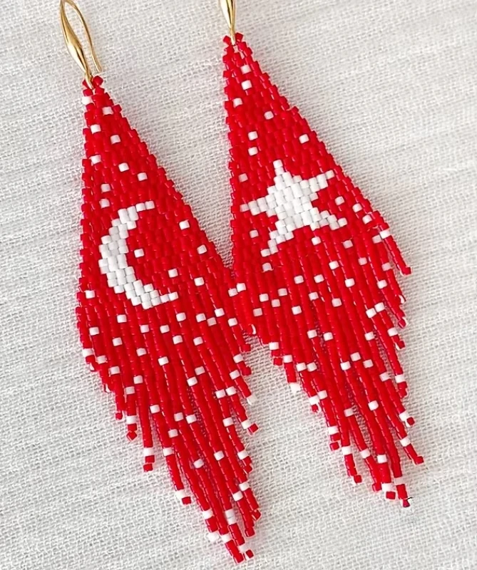 Серьги из рисовых бусин Красная кисточка Звезда Луна Богемный дизайн Ручная вязка из сплава Модные простые женские серьги из бисера (art.: 3920cc96bd799) - 3920cc96bd799
