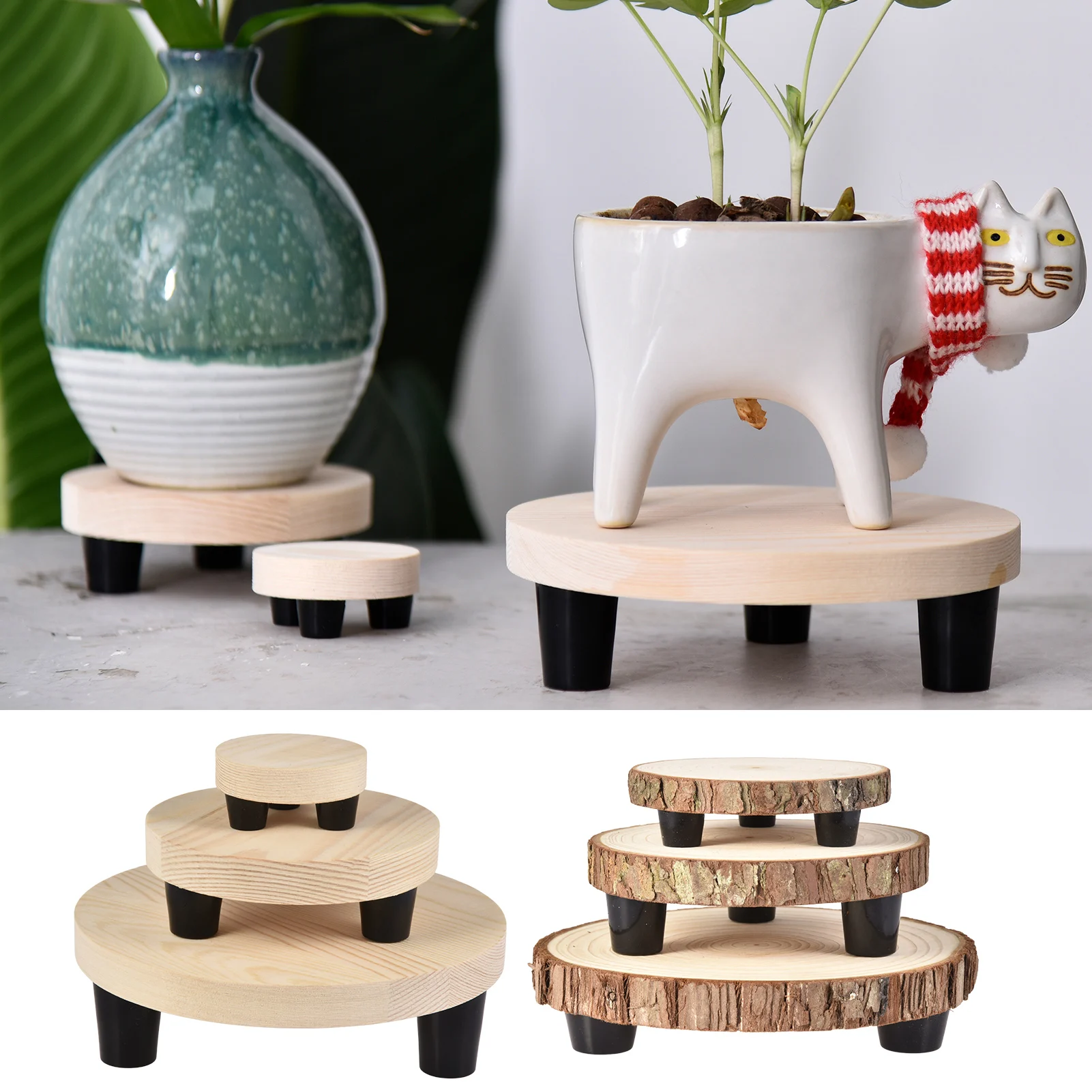 

3PCS Flower Pot Rack Home Garden Indoor Display Plant Stand Shelf Strong Free Standing Bonsai Holder Wood Planter Pot Trays