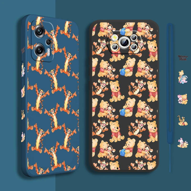 

Winnie The Pooh Anime For Xiaomi POCO X5 M5 C40 M4 X4 F4 C40 X3 NFC F3 GT M4 M3 Pro C3 4G 5G Liquid Left Rope Phone Case Fundas