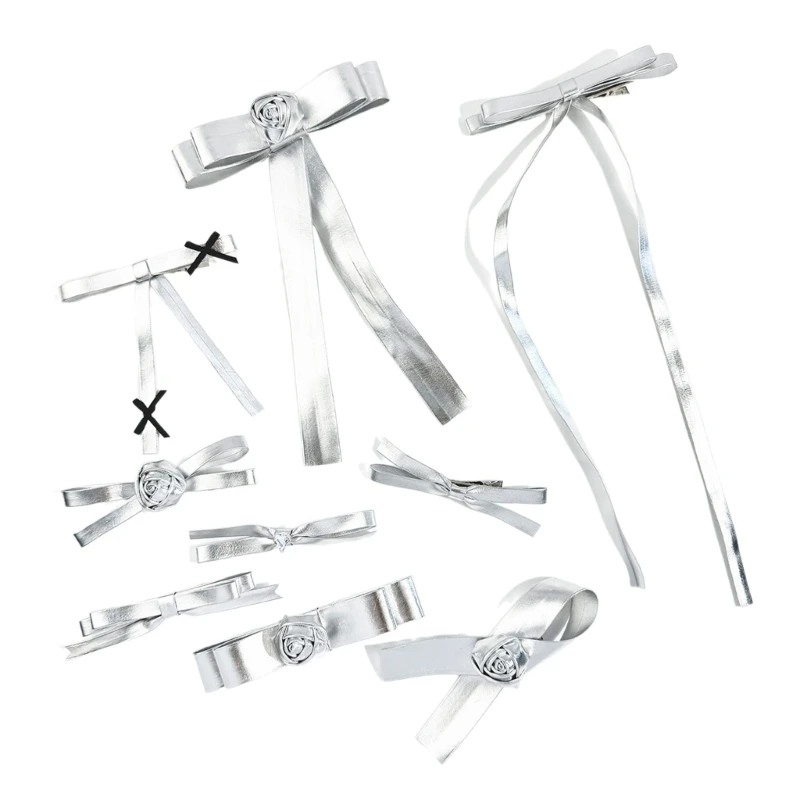 Заколки для волос с бантиками серебряные балетные банты 2000-х годов плоские