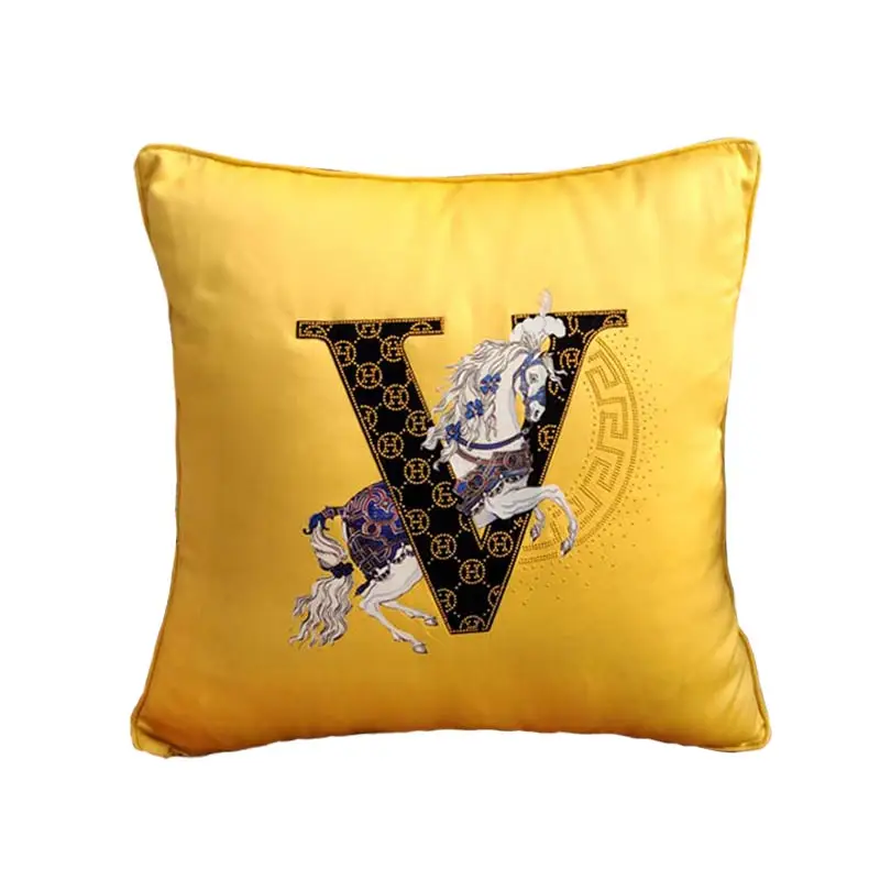 French Modern Light Luxury Laser Horse Satin Living Room Sofa Pillow Office Lumbar Pillow Bedroom Bed Cushion