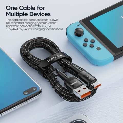 Toocki USB Type C Кабель 100 Вт Быстрая зарядка USB C Зарядное устройство Шнур для Huawei Honor Xiaomi Realme Oppo Samsung USB A to Type C Кабель