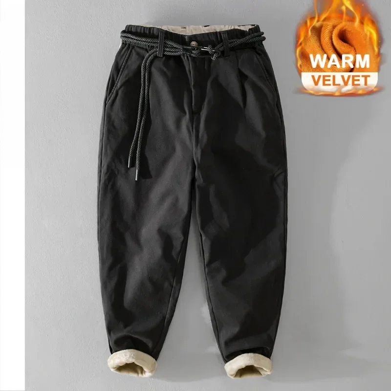 Зимние новые бархатные брюки-карго для мужчин одежда из хлопка толстые сохраняют