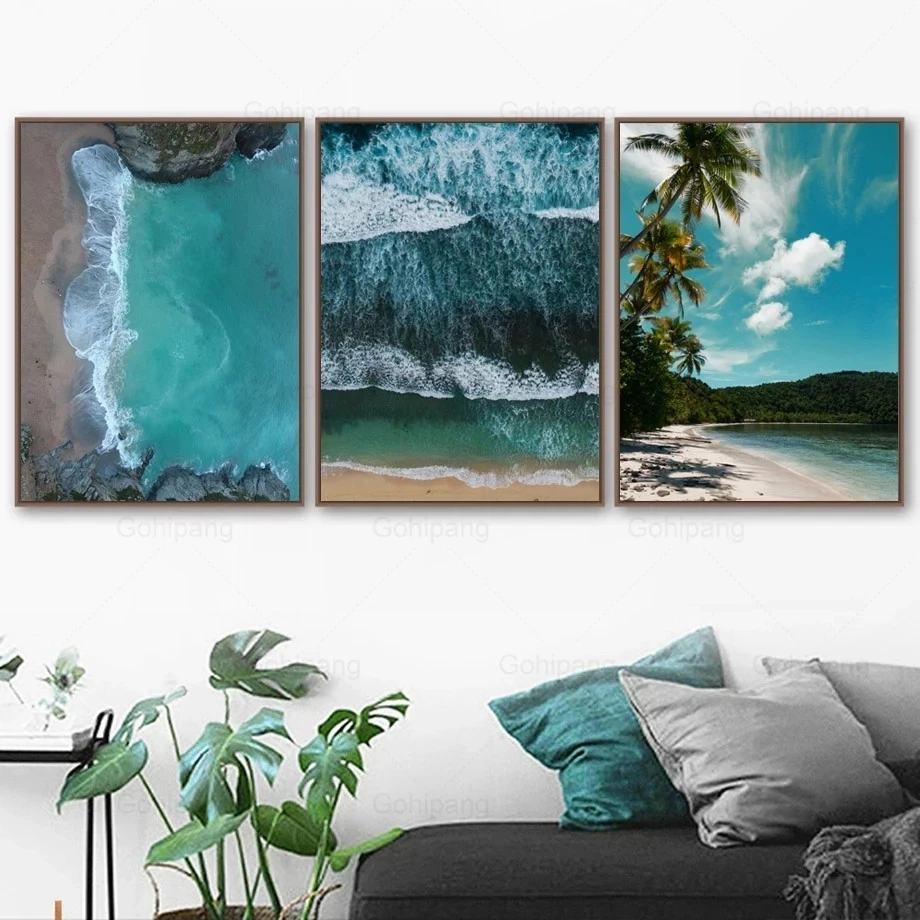 

Palm Tree Beach Sea Mountain Wall Art Canvas Painting Nordic Poster and Print Landscape Wall Pictures for Living Room Decoration