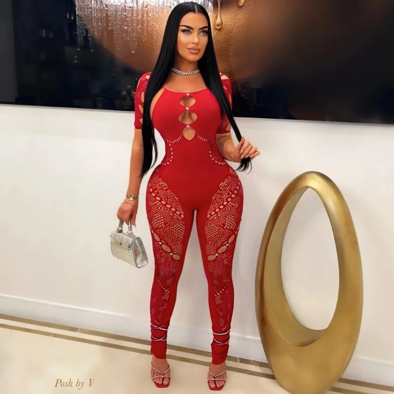 Осень 2023 Вязаные кружевные комбинезоны женские Сексуальные облегающие