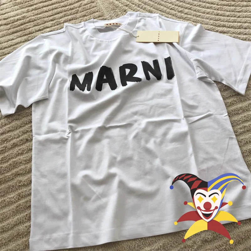 

White Marni T-Shirt For Men Women 1:1 Top Quality Graffiti Letter T Shirt Tee