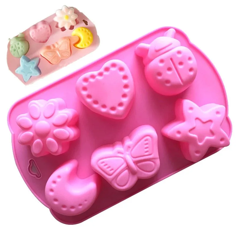 

6 Grid Insect Shape Soap Moulds Fondant Pudding Jelly Cake Food Grade Silicone Chocolate Decoration Tools DIY Handmade Ice Cubes