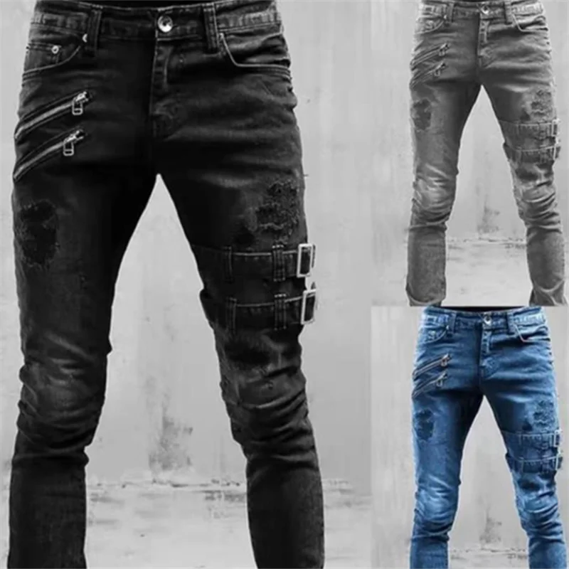 Men's High Waist Fashion Jeans Spring Summer Boyfriend Motorcycle Streetwear Skinny Casual Denim Trousers Jeans Straight Trouser