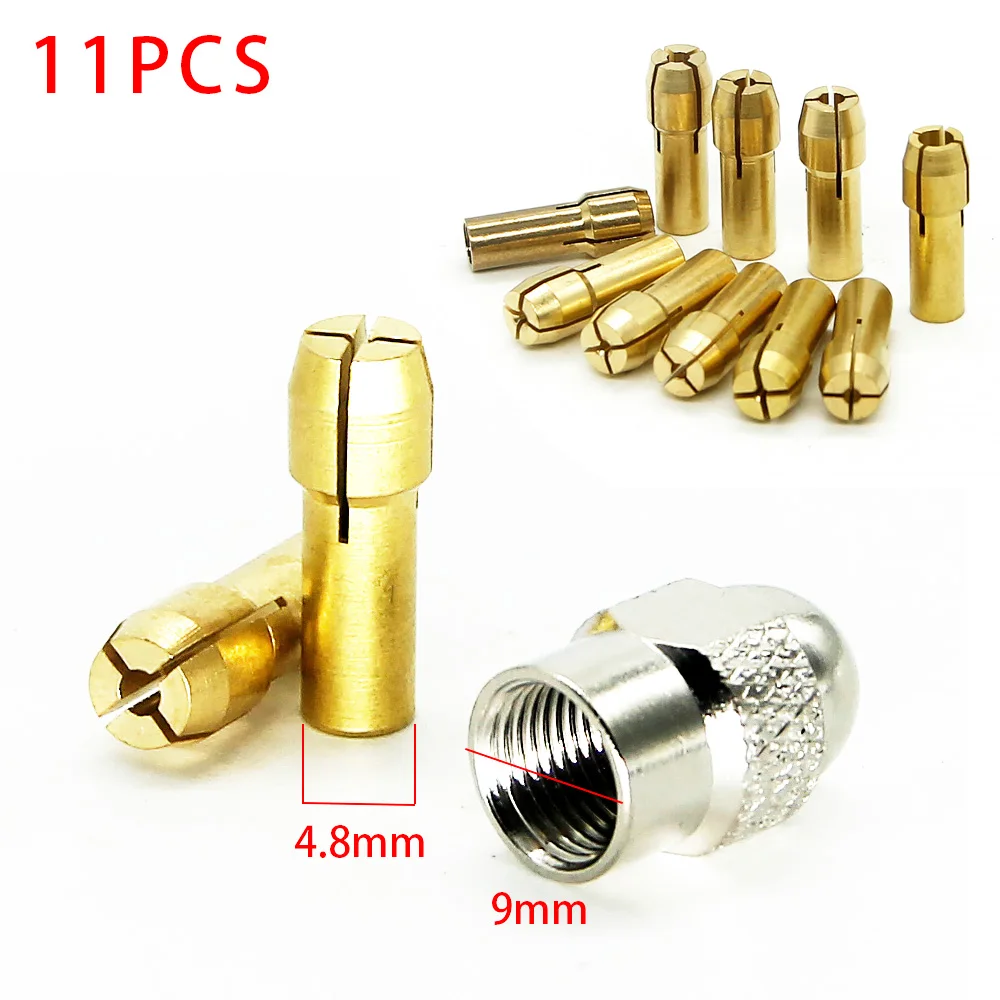 

8 Nut Mill Shank For 4.3mm Drill Brass Collet 0.5mm-3.2mm Rotary Dremel Mini 5/11pcs/set Screw Chucks X0.75 Shaft Tool+1pc Cap