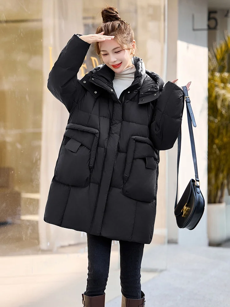 Корейский пуховик Jiujiang средней длины женский зимний 2024 новый дизайн толстая