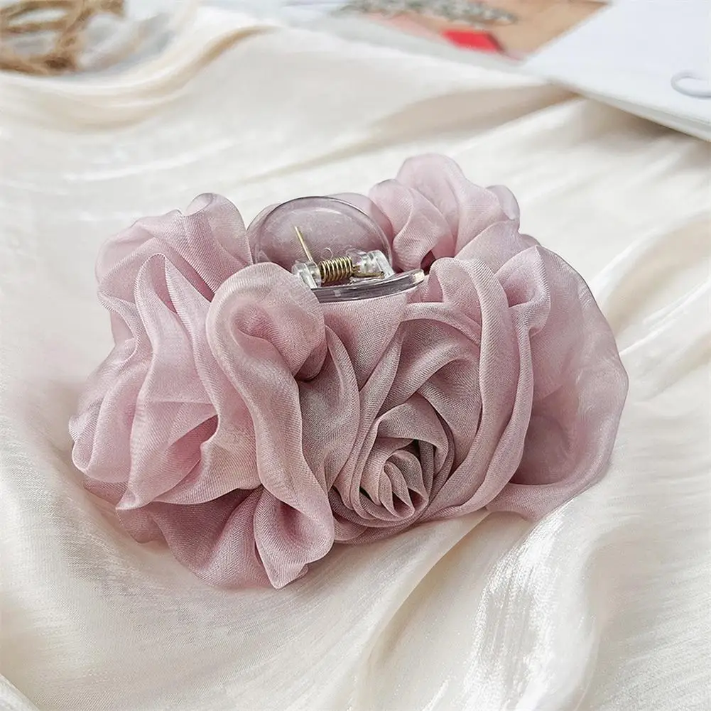 

Элегантная большая шелковая шифоновая заколка для волос, женские модные зажимы, аксессуары для конского хвоста с цветком, заколки для волос...