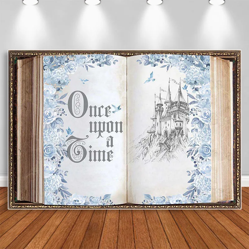 

Fairy Tale Books Backdrop Once Upon a Time Castle Princess Photo Background Romantic Wedding Birthday Party Decor Banner Props