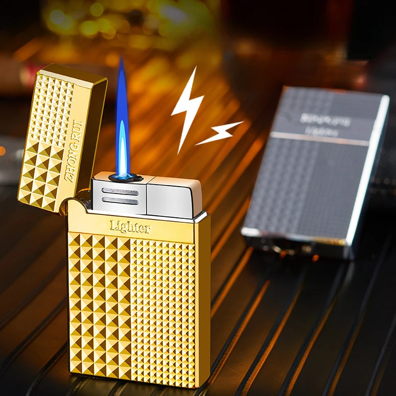 

Langsheng Blue Flame Rushes Straight To The Lighter Diamond Faceted Metal Inflatable Windproof Lighter Smoking Accessories