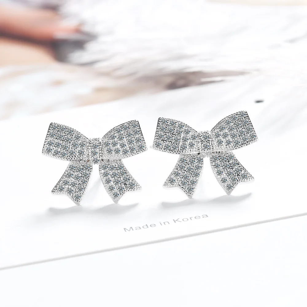 

925 Stamp Woman Bowknot Zircon Stud Earrings Engagement Wedding Party Luxury Quality Jewelry Accessories
