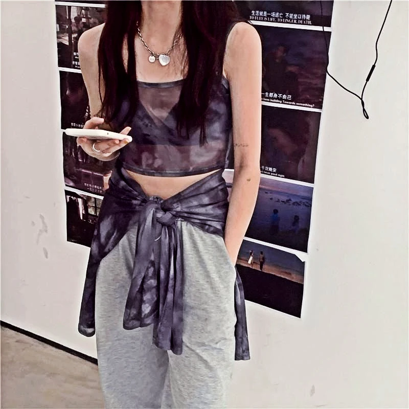 

T-shirt Top Tiedyed Long-sleeved Ladies Loose High Street Slim Leisure Simple Harajuku Comfortable and Chic in Women T-shirt