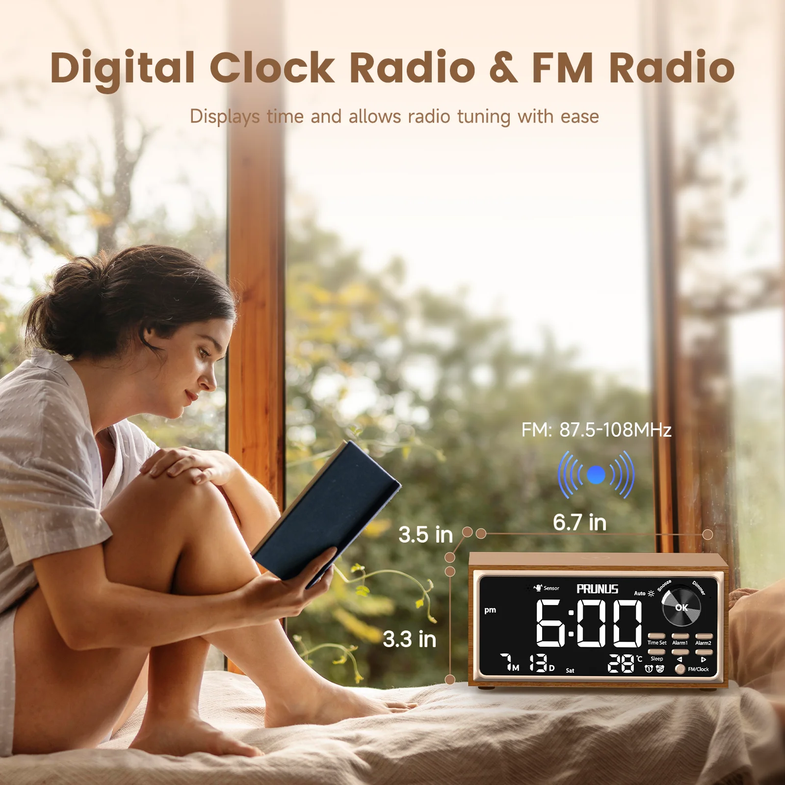 Ретро-будильник с двумя часами и радио 15 Вт быстрая беспроводная зарядка