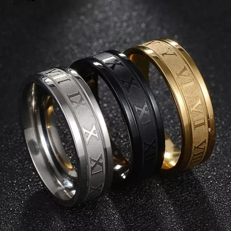 

New in Vintage Roman Numerals Men Rings Temperament Fashion 6mm Width Stainless Steel Rings For Men Jewelry Gift y2k hair access