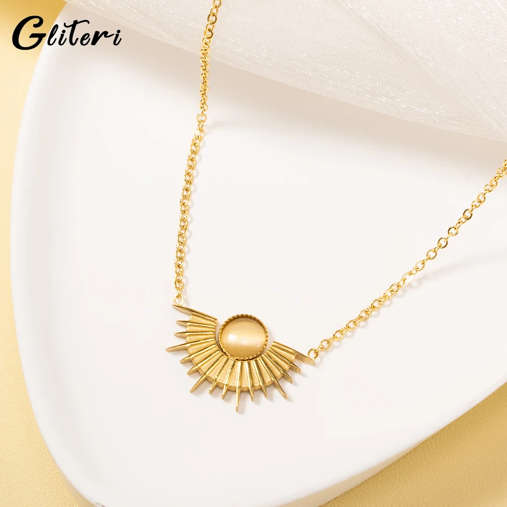

GEITERI 2023 Vintage Sun Pendant Necklaces For Women Girls Stainless Steel Gold Color Chain Crystal Choker Trendy Jewelry Party