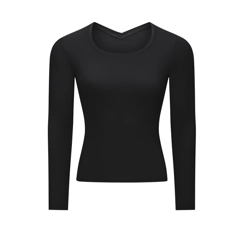 Women's Yoga Long-sleeved Slimming Breathable Solid Color Round Neck Running Training Sports T-shirt Ladies Gym Workout Blouses