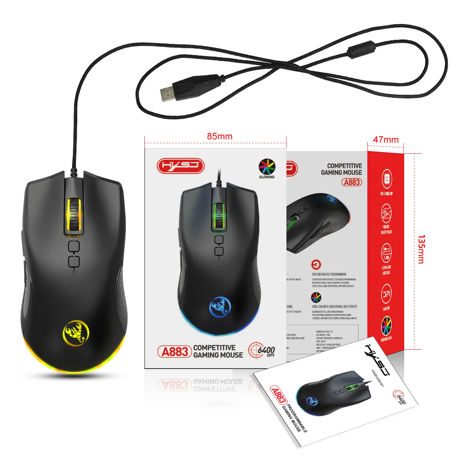 ergonomic wired gaming mouse led 6400 dpi usb computer mouse gamer rgb mice with backlight macro customization for pc laptop free global shipping