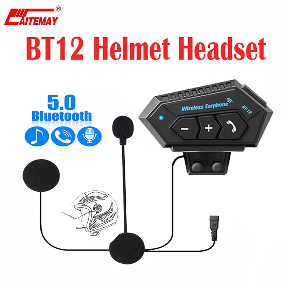

BT12 Motorcycle Helmet Headset Wireless Hands-free call Kit Stereo Anti-interference Earphone Waterproof Music Player Speaker