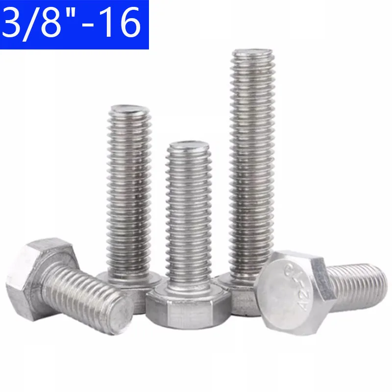 

Болты с шестигранной головкой из нержавеющей стали, 3/8 дюйма-16 дюймов, 304 дюйма, болты с шестигранной головкой, DIN 933, 2 шт.