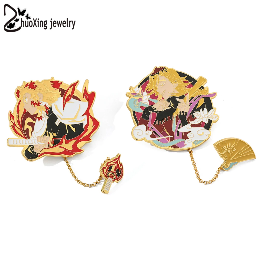 

Kimetsu No Yaiba Demon Slayer Rengoku Kyoujurou Figure Lapel Brooch Pin for Men Hard Enamel Badge Cartoon Jewelry Gift