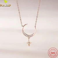 real 925 sterling silver jewelry star moon pendant necklace women rose gold plating original design teenage girl accessories