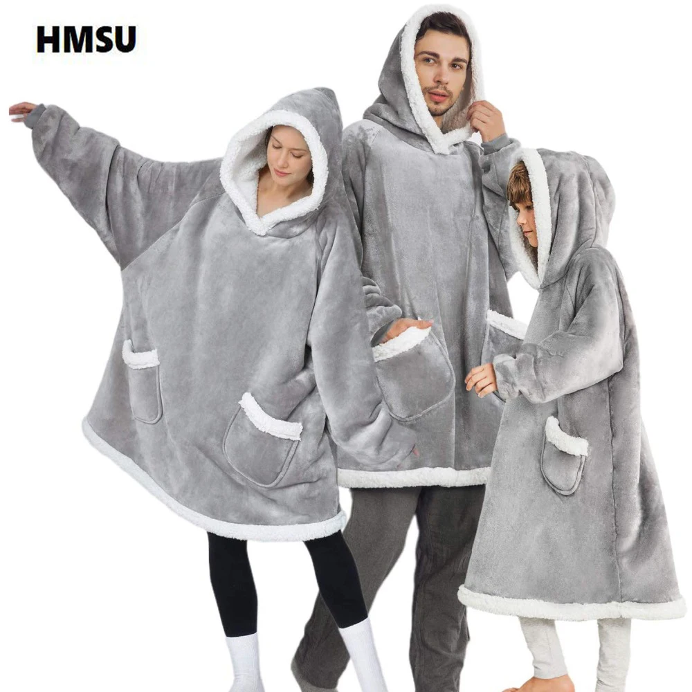 

Winter Warm TV Hooded Blankets Sofa Cozy Coral Fleece Hoodie Blanket Adults Kids Bathrobe Weighted Blanket with Sleeves Outwears