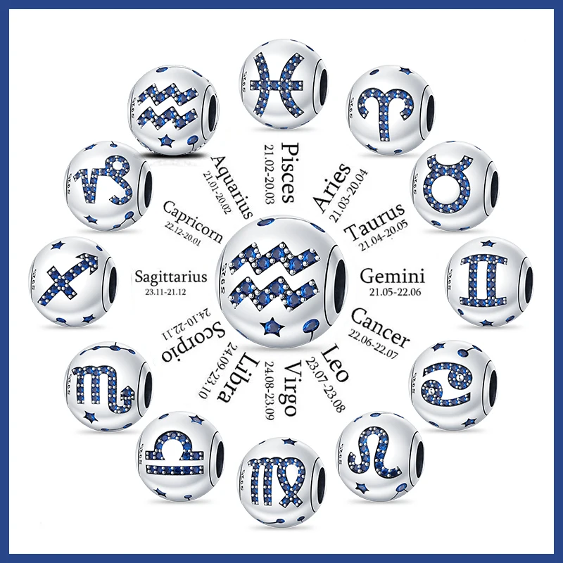 Бусины из серебра 925 пробы с 12 созвездиями