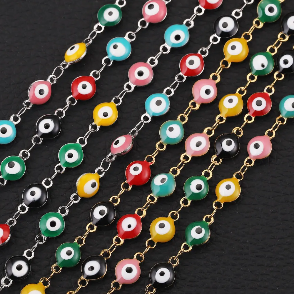 

1m Devil Eye Necklace Chain Width 6mm Stainless Steel Turkish Eye Link Chains for DIY Armband & Halsketten Jewelry Making