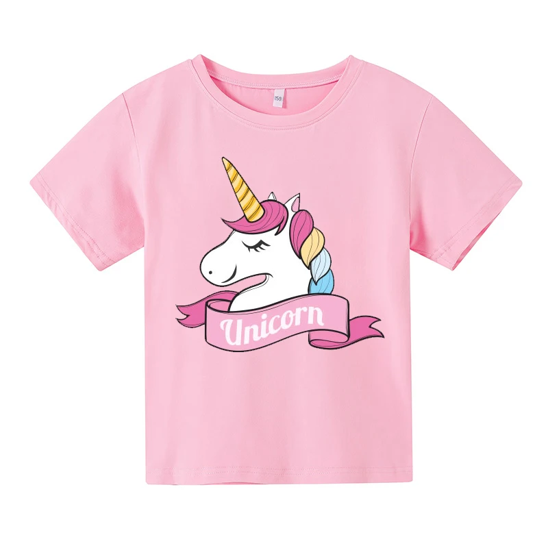 

T-shirt Unicorn Boy Girl Summer Round Neck Short Sleeve Cartoon Fashion Harajuku Loose Kawaii 4-14 Years Old Men Women Unisex 3