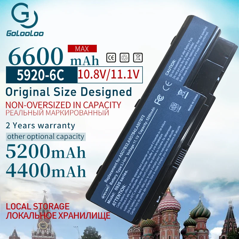Аккумулятор Golooloo AS07B31 для ноутбука, 6 ячеек, для Acer Aspire 5230, 5310, 5315, 5330, 5520, 5530G, 5710, 5715Z, 5739, 5720, 5730ZG, 5920, 5920G, 5930
