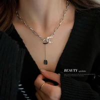 korean zircon letter square brand necklace design sense sweater chain female autumn and winter ins metal cool style personalized