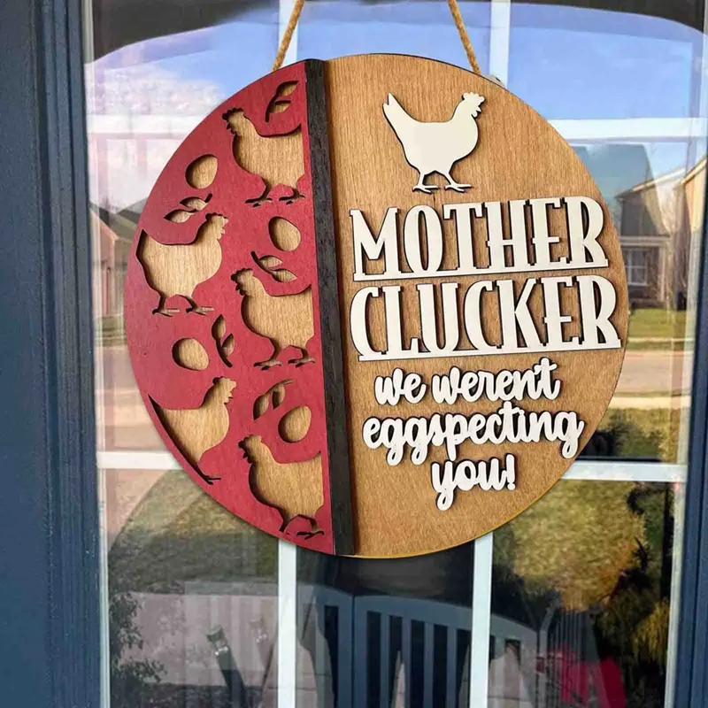 

1 PCS Farmhouse Chickens Welcome Sign Hen Laying Eggs Front Door Wreath Rustic Wooden Front Door Hanger Sign Home Restaurant