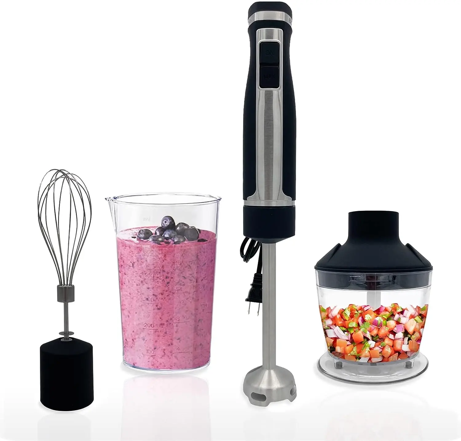 

Immersion Blender - Handheld Stick Blender, Whisk, and Food Processor - Includes 3 Attachments, 20 oz BPA-Free Jar, and Storage