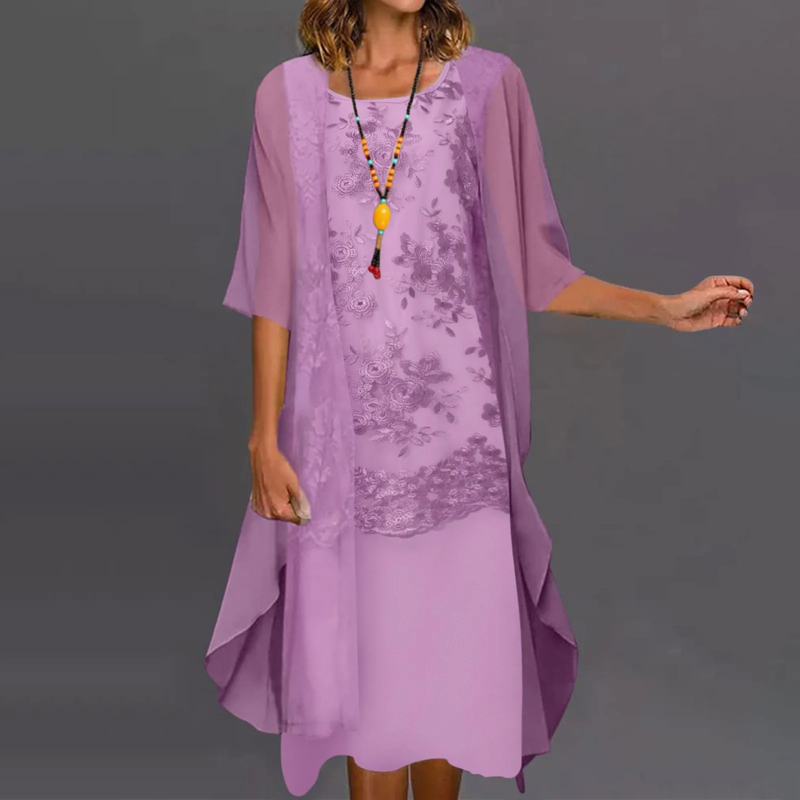 

Women's Dress Cardigan Lace Printed Long Sleeve Bridesmaid Wedding Festive Midi Dress Evening Dresses Vintage Shirt Vestidos